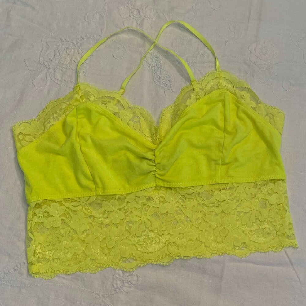 Bozzolo Size Large (Fits Like Sm), Womens Stretch Lace Bra Lemon Yellow Like New
